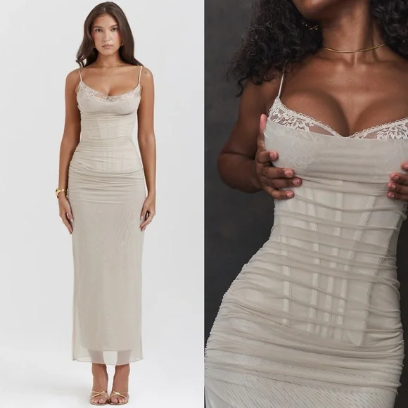 HOUSE OF CB 'Nalini' Sand Strappy Maxi Dress - Picture 2 of 8